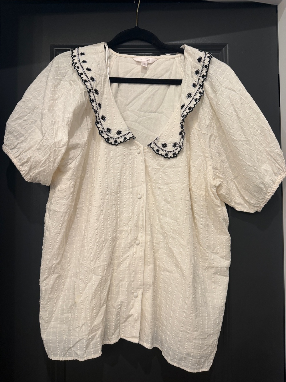 Lauren Conrad White Embroidered Collar Button-Front Women's Top